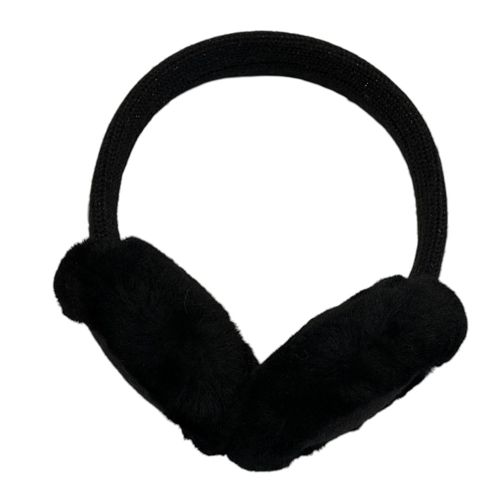 UGG Australia Faux Fur Earmuffs Womens Black Knit Sparkle Plush Winter Accessory